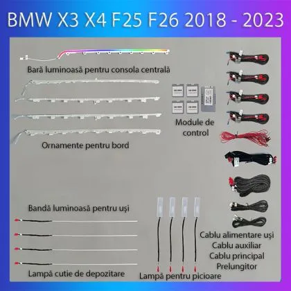 Lumini Ambientale NIGHTVIBE  BMW X3/X4 (G01/G08) 2018-2022 dedicat set complet control telefon sau sistem original | Ambient Garage