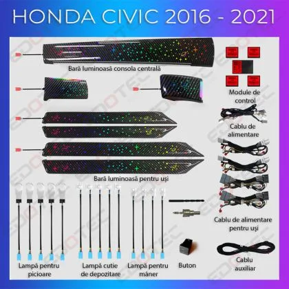 Lumini Ambientale NIGHTVIBE Honda Civic 2016-2021 set complet control telefon sau sistem original | Ambient Garage
