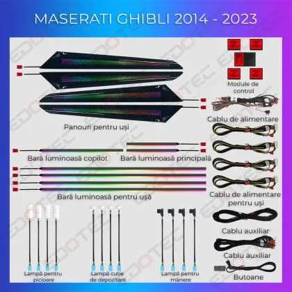 Lumini Ambientale NIGHTVIBE Maserati Ghibli  Quattroporte 2013-2022 set complet control telefon sau sistem original | Ambient Garage