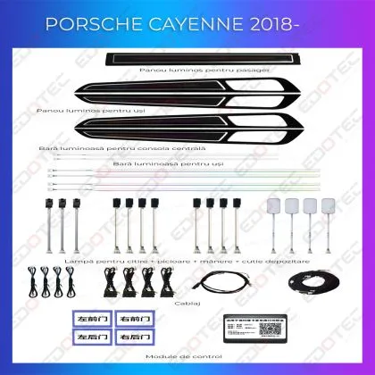 Lumini Ambientale NIGHTVIBE Porsche Cayenne 2018-2022 set complet cu trimuri control telefon sau sistem original | Ambient Garage