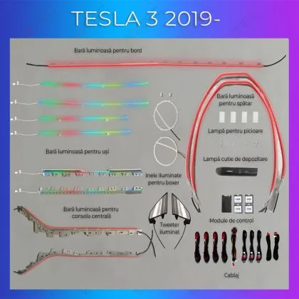 Lumini Ambientale NIGHTVIBE Tesla Model 3 2019-2020 set complet control telefon | Ambient Garage