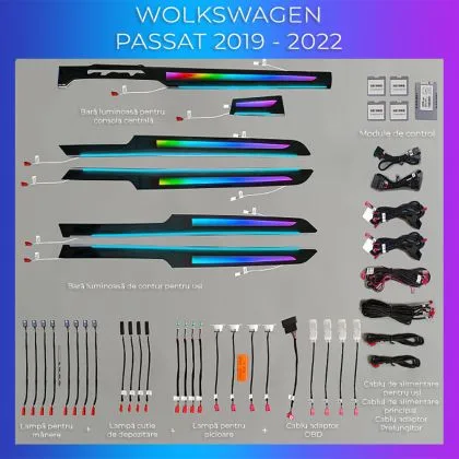 Lumini Ambientale NIGHTVIBE VW Passat 2019-2023 set complet control telefon sau sistem original | Ambient Garage