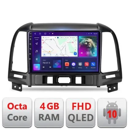 Navigatie Hyundai Santa Fe B-008 Android Ecran QLED octa core 4+64 carplay android auto KIT-008+EDT-E309V3 | Ambient Garage