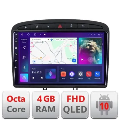 Navigatie Peugeot 308 B-038 Android Ecran QLED octa core 4+64 carplay android auto KIT-038+EDT-E309V3 | Ambient Garage