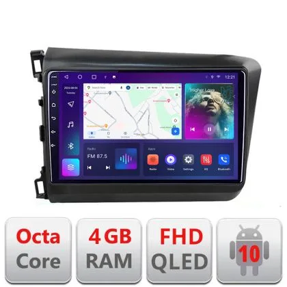 Navigatie Honda Civic 2012-2015 B-132 Android Ecran QLED octa core 4+64 carplay android auto KIT-132+EDT-E309V3 | Ambient Garage