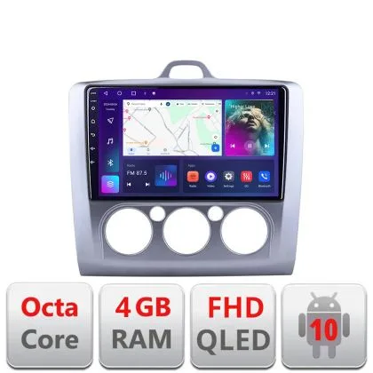 Navigatie Ford Focus 2 Manual B-140-manual Android Ecran QLED octa core 4+64 carplay android auto KIT-140-MANUAL+EDT-E309V3 | Ambient Garage