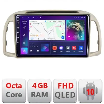 Navigatie Nissan Micra 2002-2010 Android radio gps internet 4+64 carplay android auto KIT-micra2003+EDT-E309v3 | Ambient Garage